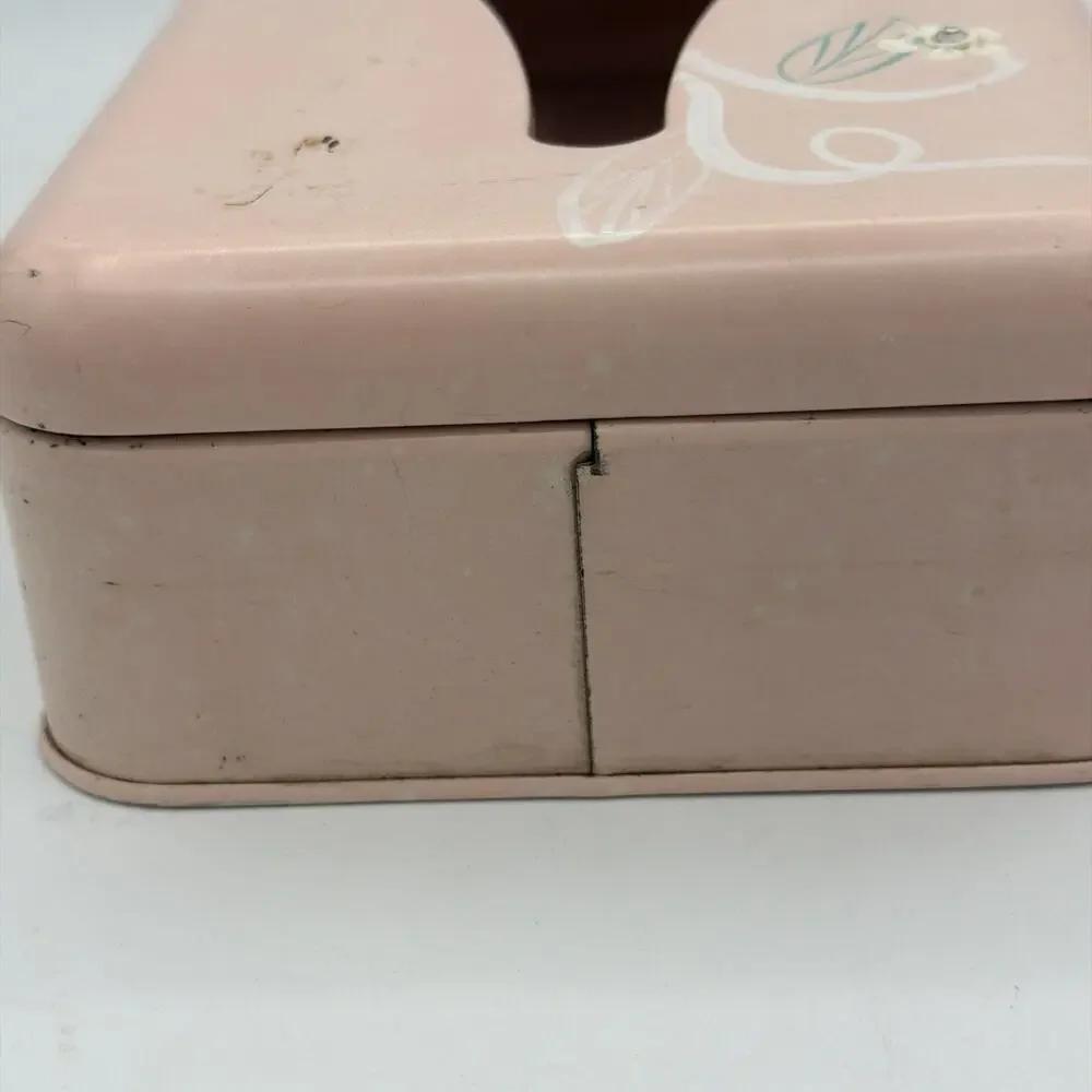 Vintage Ransburg Pink Cottage Tole Painted Metal Tissue Kleenex Box Holder MCM